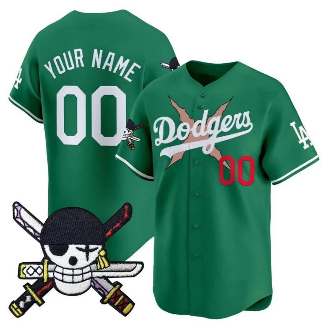Custom Los Angeles Dodgers x One Piece Green CONTON Zoro Patch Vapor Premier Limited Jersey - Stitched