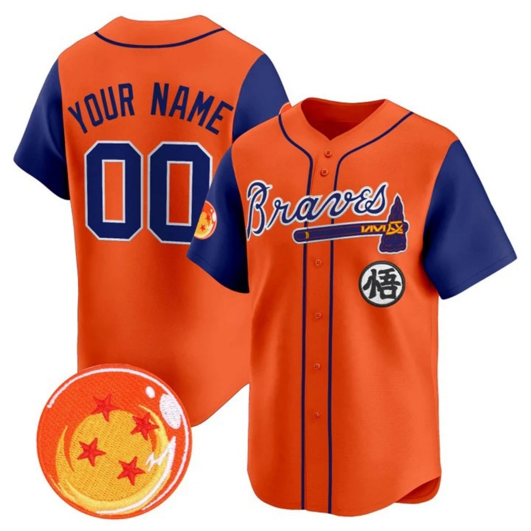 Custom Atlanta Braves x Dragon Ball Royal Orange CONTON Vapor Premier Limited Jersey - All Stitched