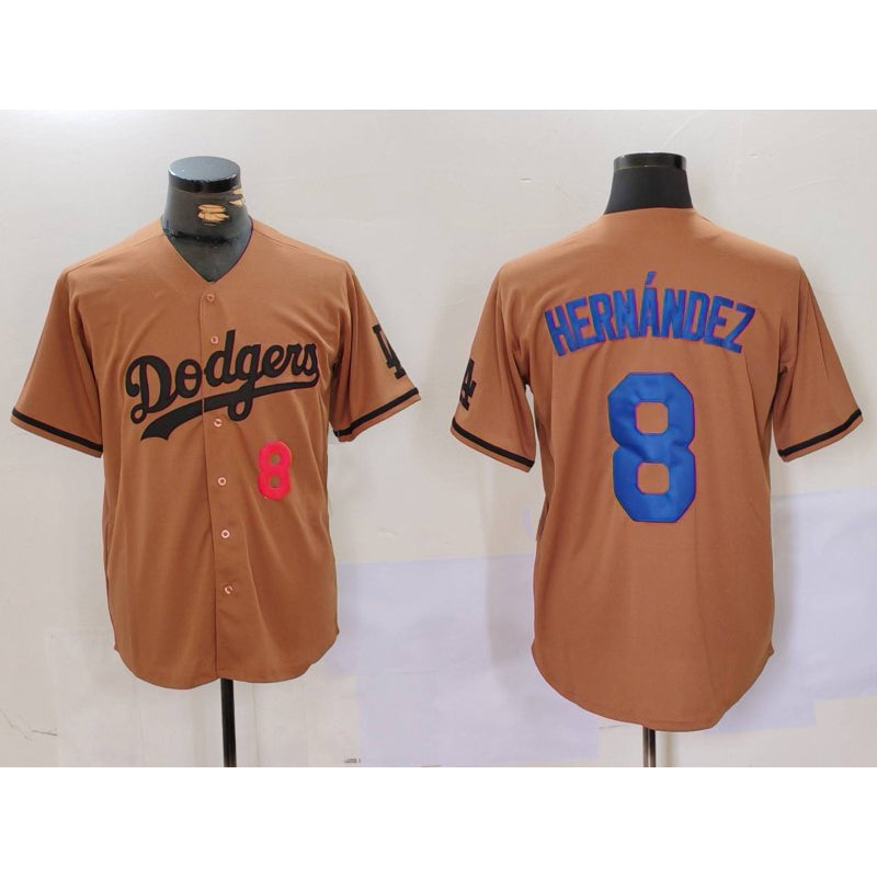 Los Angeles Dodgers #8 Kike Hernandez Number Olive CONTON Cool Base Limited Stitched Jersey 2