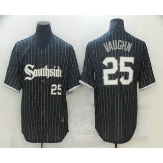 Chicago White Sox #25 Andrew Vaughn Black CONTON With Small Number 2021 City Connect Stitched Cool Base Jersey