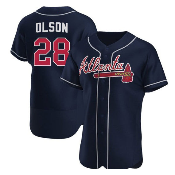 Atlanta Braves #28 Matt Olson Navy CONTON Flex Base Stitched Jersey