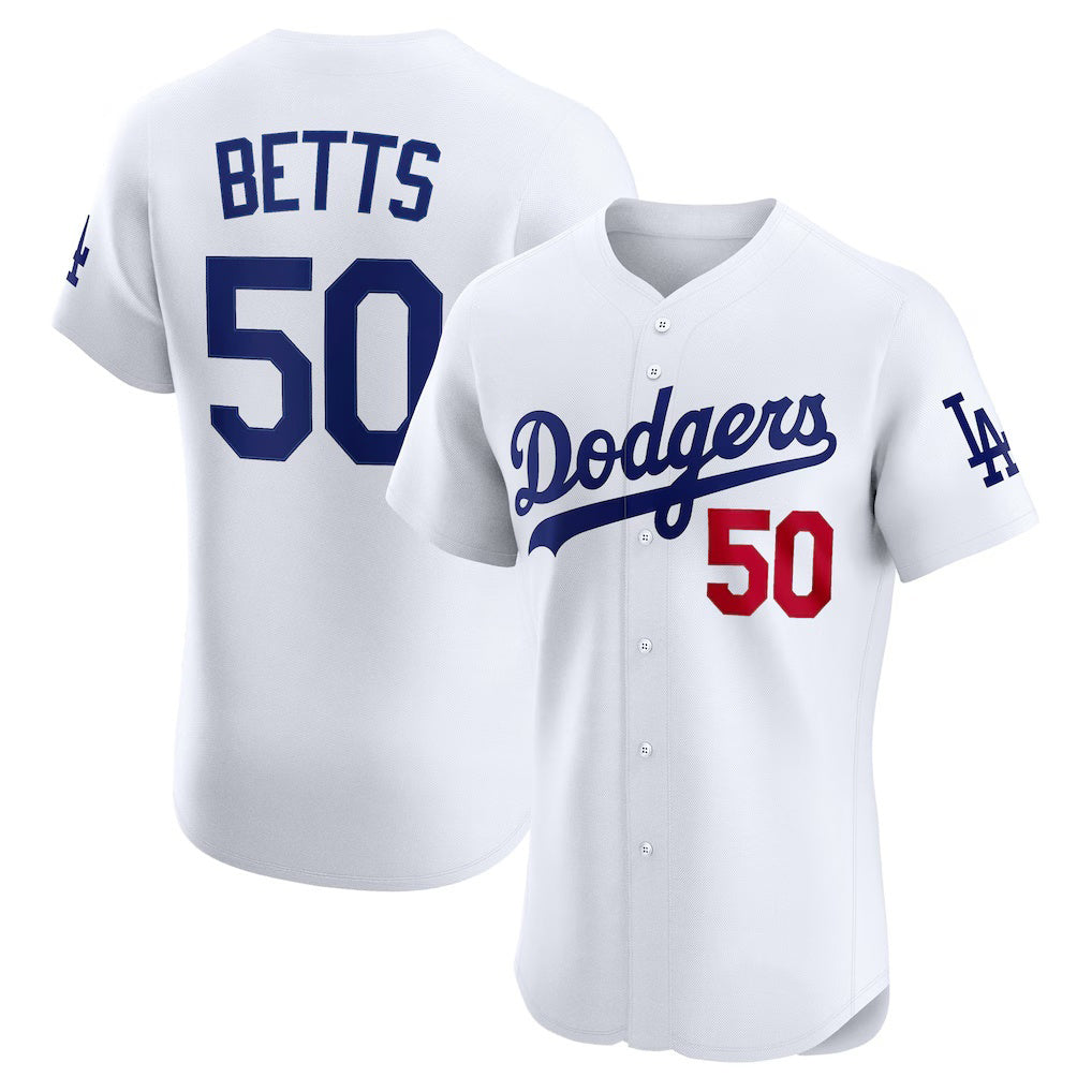 Los Angeles Dodgers #50 Mookie Betts White CONTON Home Elite Player Jersey