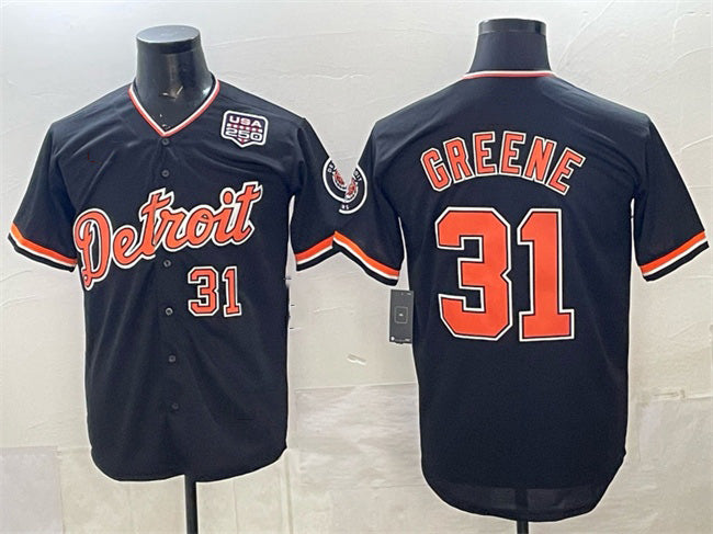 Detroit Tigers #31 Riley Greene Navy CONTON 2026 Alternate USA 250' Patch Vapor Premier Limited Stitched Jersey