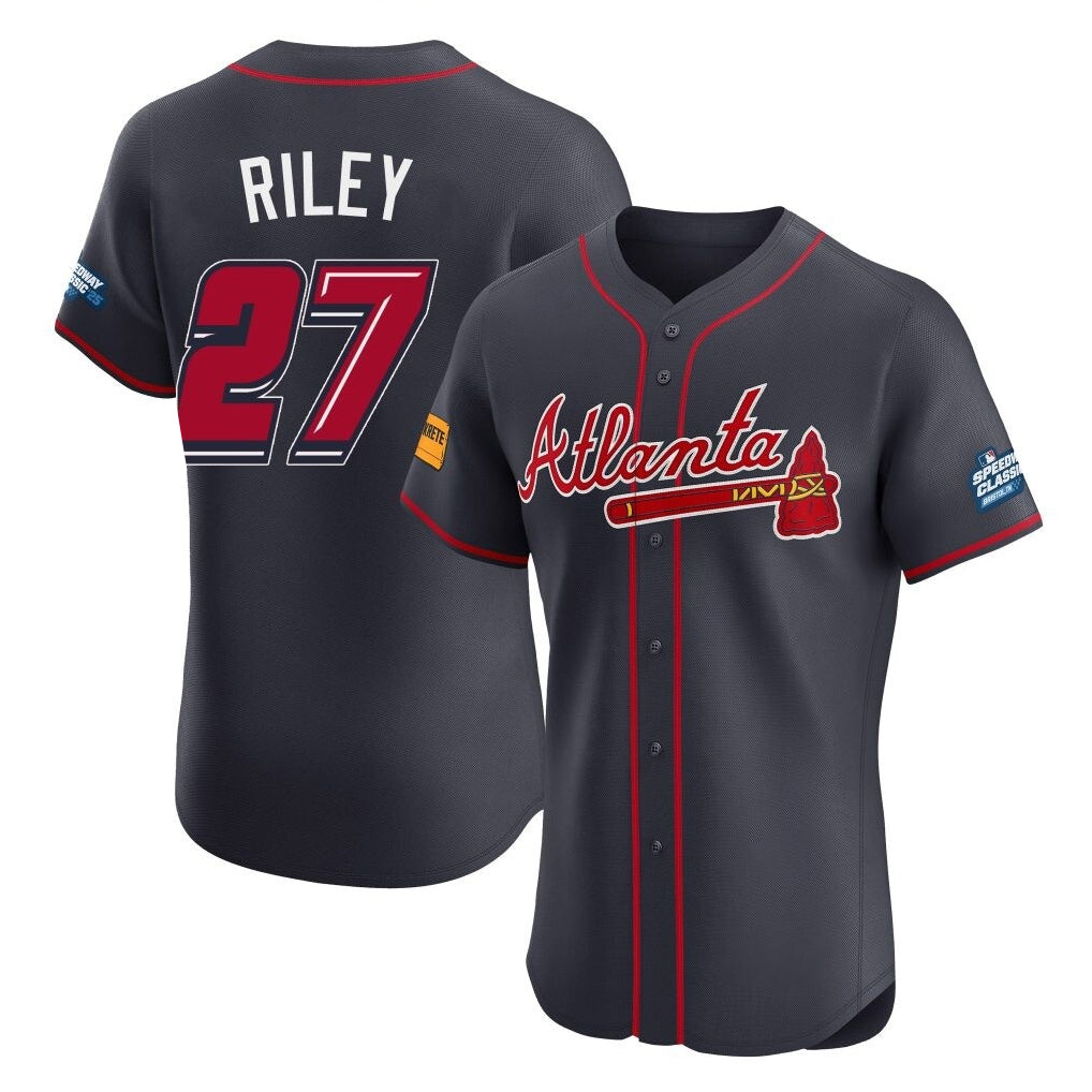 Atlanta Braves #27 Austin Riley Player Navy CONTON 2025 Speedway Classic Limited Elite Home Game Stitched Jerseys