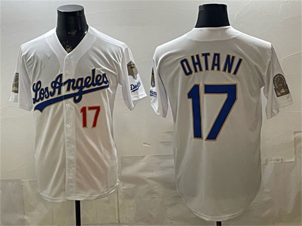 Los Angeles Dodgers #17 Shohei Ohtani White CONTON 2026 Gold Collection 9x & B2B Champs Patch Stitched Jersey