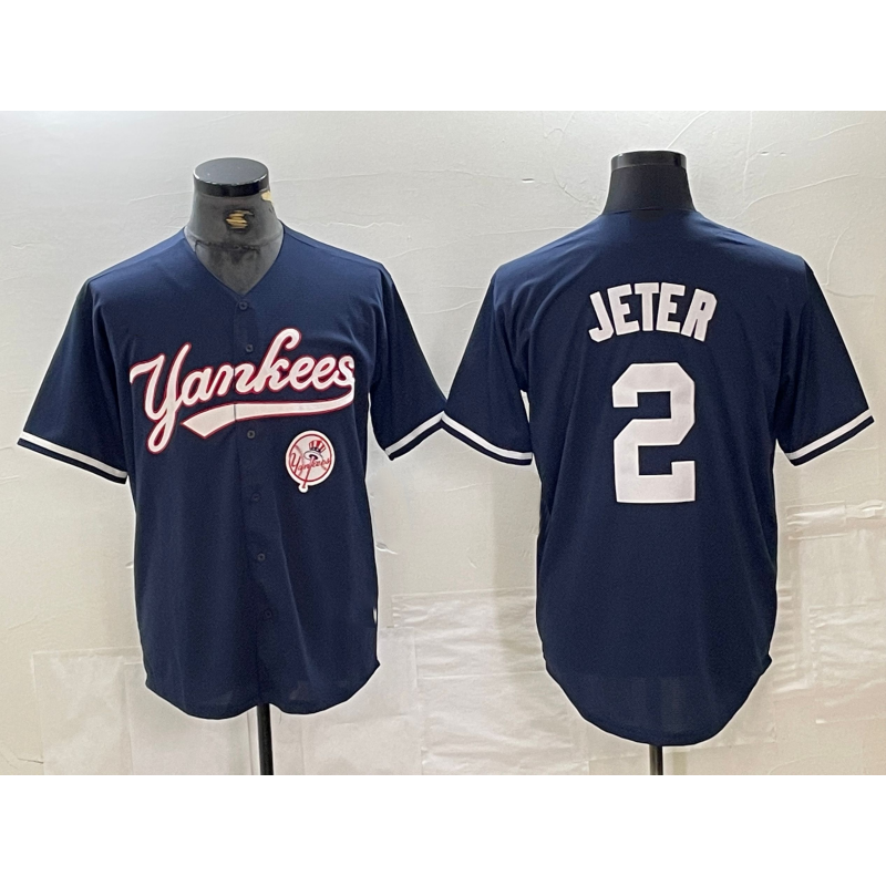 New York Yankees #2 Derek Jeter Navy CONTON With Patch Cool Base Stitched Jersey