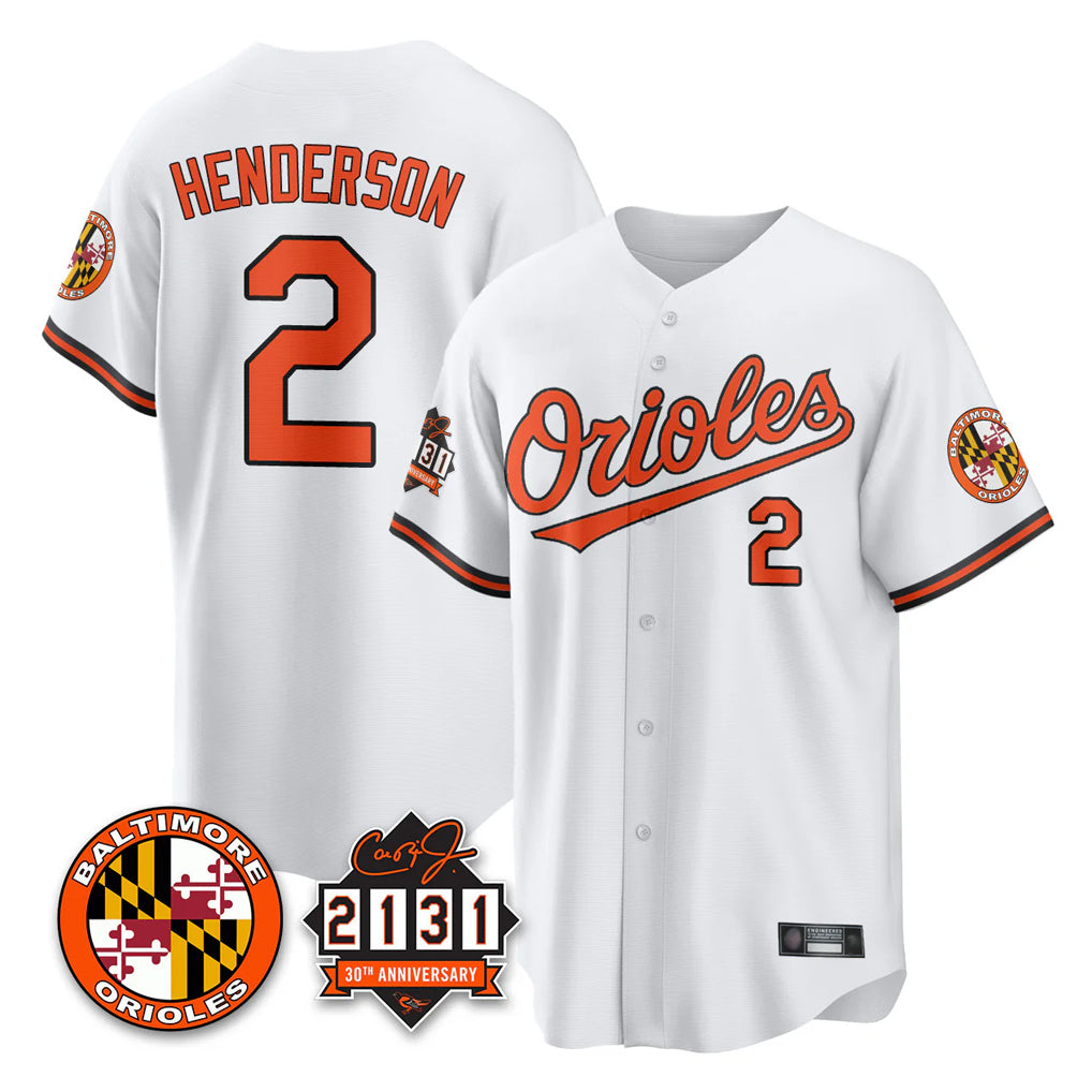 Baltimore Orioles #2 Gunnar Henderson Player White CONTON 30th Anniversary of 2131 Home Game Stitched Jerseys
