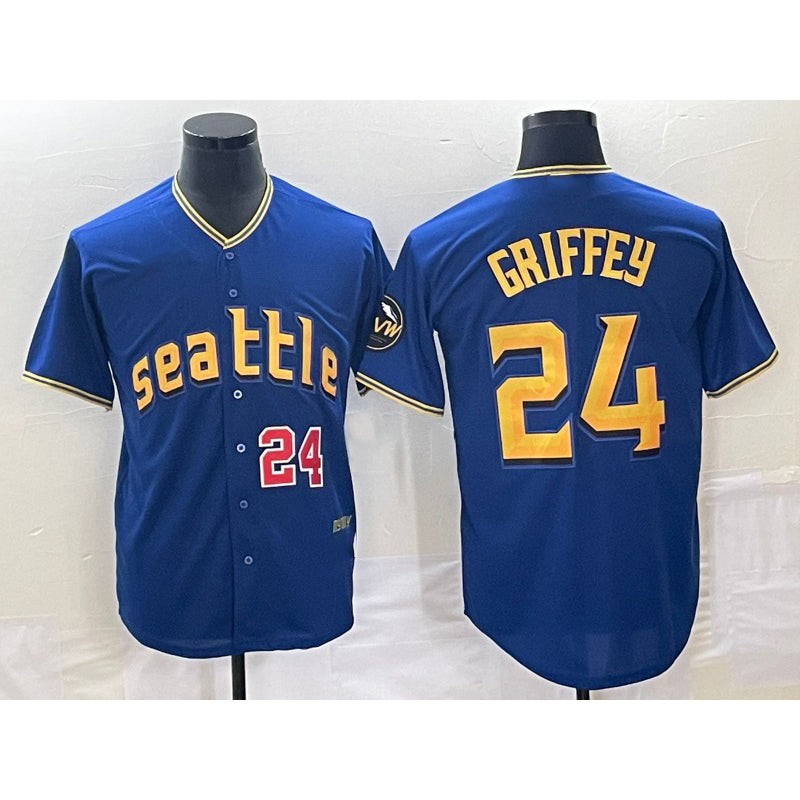 Seattle Mariners #24 Ken Griffey Number Blue CONTON 2023 City Connect Cool Base Stitched Jersey 1