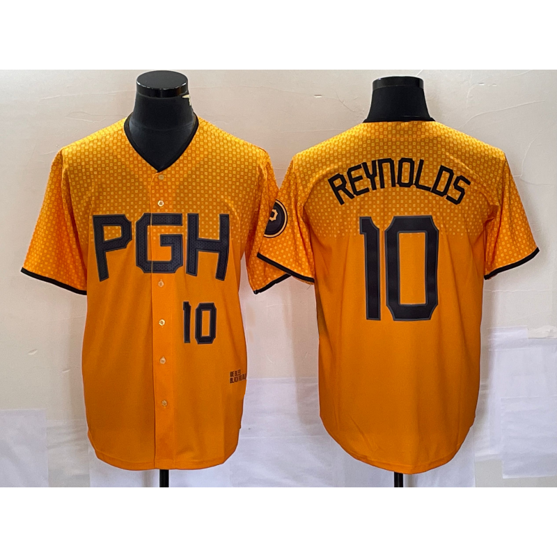 Pittsburgh Pirates #10 Bryan Reynolds Number Gold CONTON 2023 City Connect Stitched Jersey 2