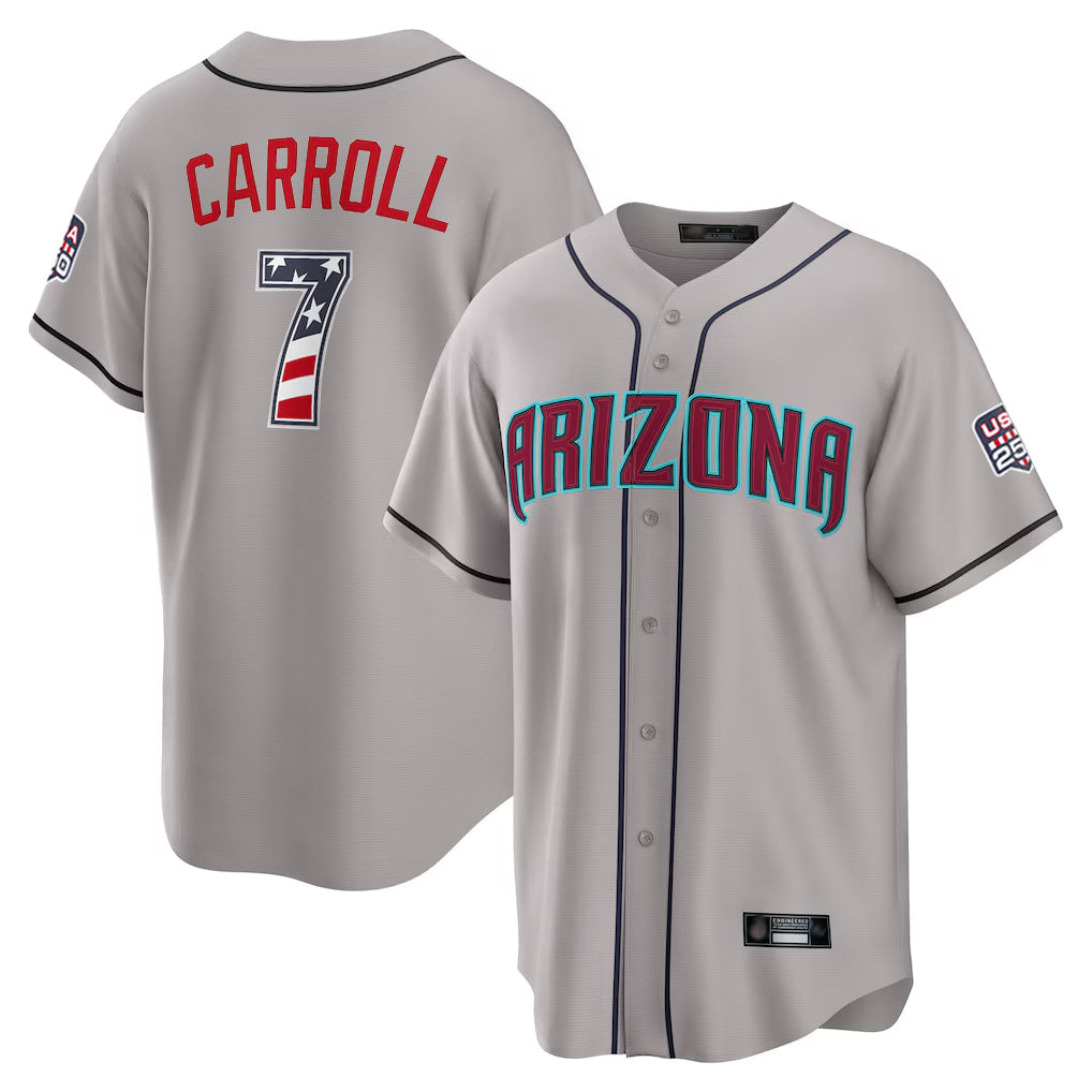 Arizona Diamondbacks #7 Corbin Carroll Player Gray CONTON USA 250 Fourth of July Home Game Stitched Jerseys
