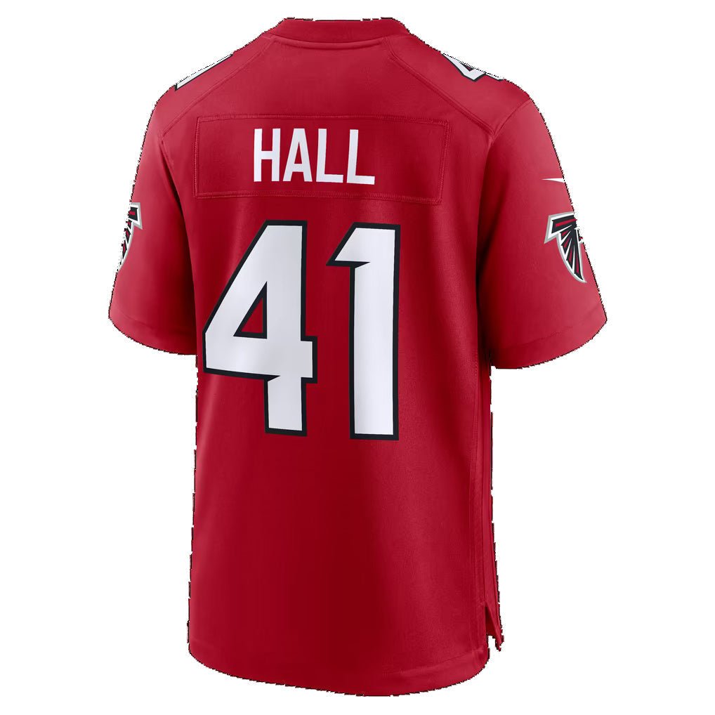 A.Falcons #41 Darren Hall Red Team Game Football jersey CONTON