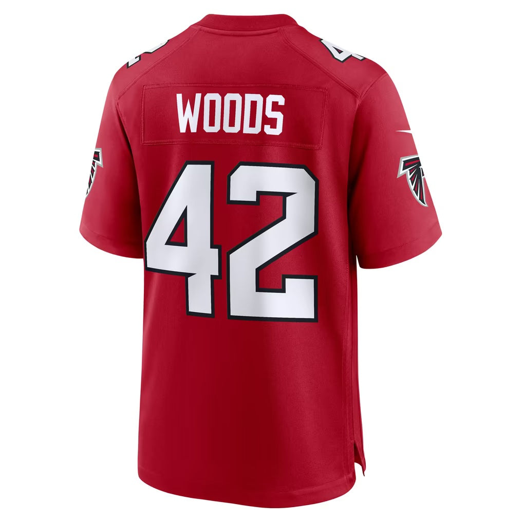 A.Falcons #42 Josh Woods Red Team Game Football jersey CONTON