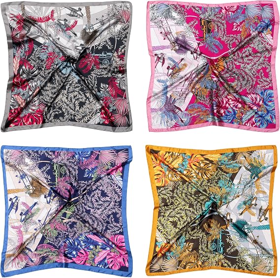 4PCS Head Scarf for Women 35” Silk Feel Hair Scarf | Satin Neck Scarfs, Square Bandana Hair Wraps, Head Scarves for Sleeping, Travel, Hair Protection, Daily Wear