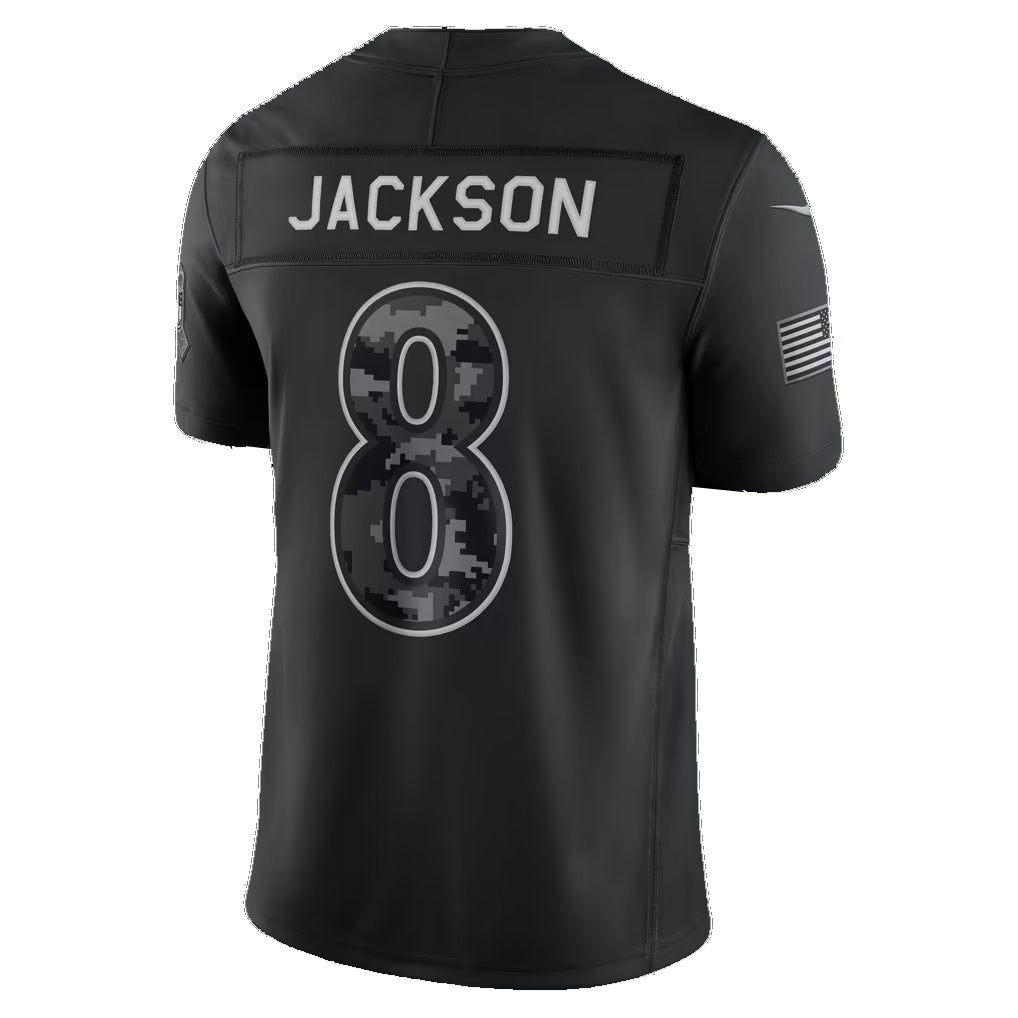B.Ravens #8 Lamar Jackson Black 2026 Salute to Service Stitched Limited Football jersey CONTON