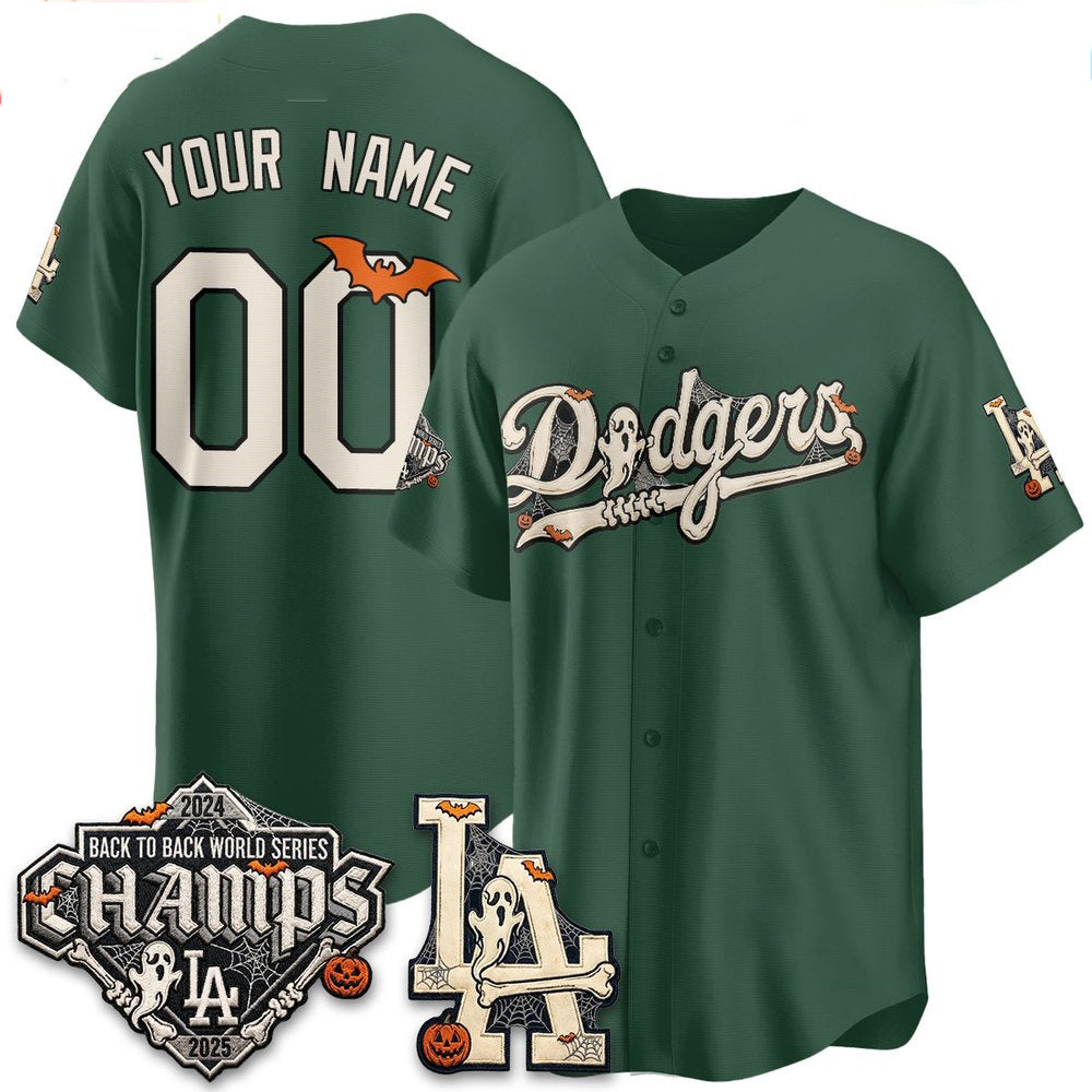 Custom Los Angeles Dodgers Green Halloween 2026 Baseball jersey CONTON