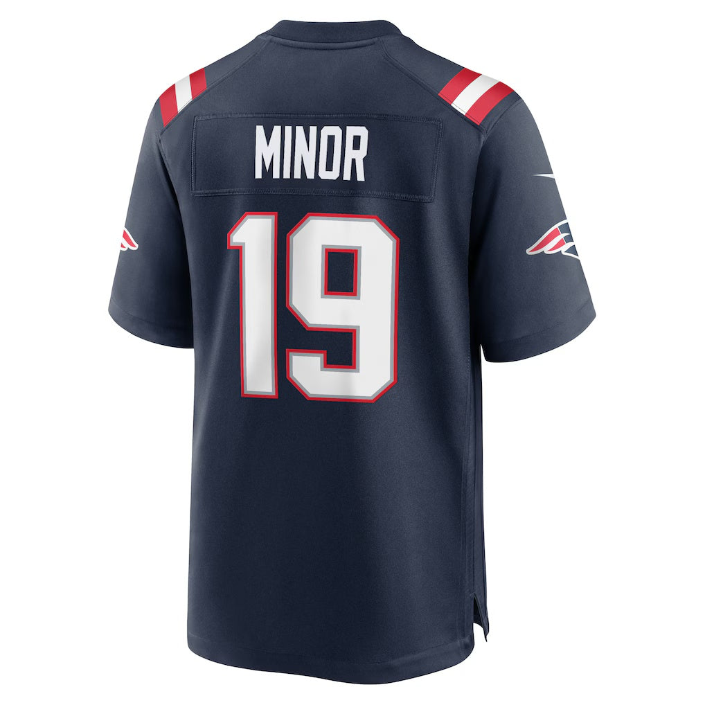NE.Patriots #19 Kobee Minor Navy Team Game Jersey CONTON