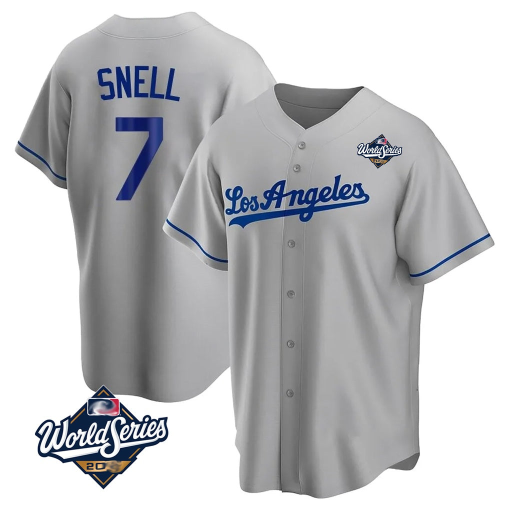 Los Angeles Dodgers #7 Blake Snell Player Gray CONTON World Series Road Game Stitched Jerseys