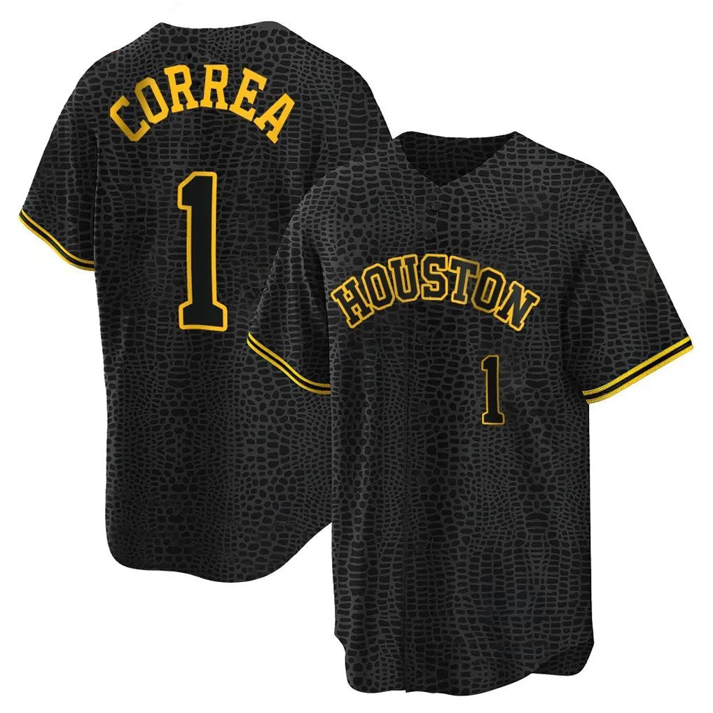 Houston Astros #1 Carlos Correa Player Black CONTON Snake Skin City Home Game Stitched Jerseys