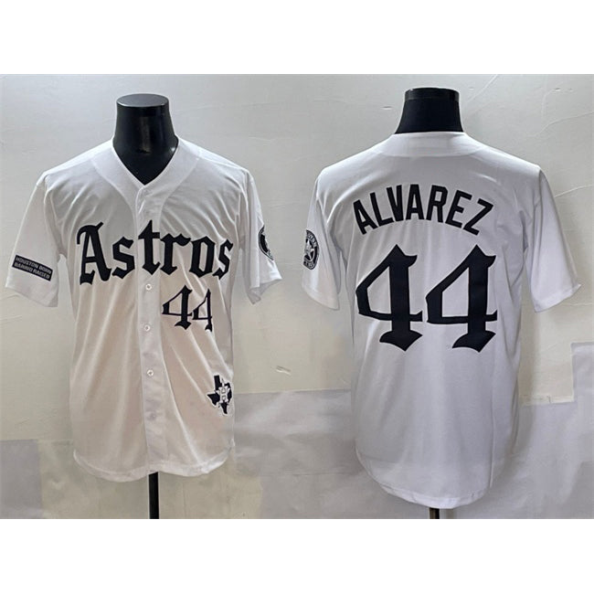 Houston Astros #44 Yordan Alvarez White CONTON Gothic 'Houston Born Barrio Raised' Limited Stitched Jersey