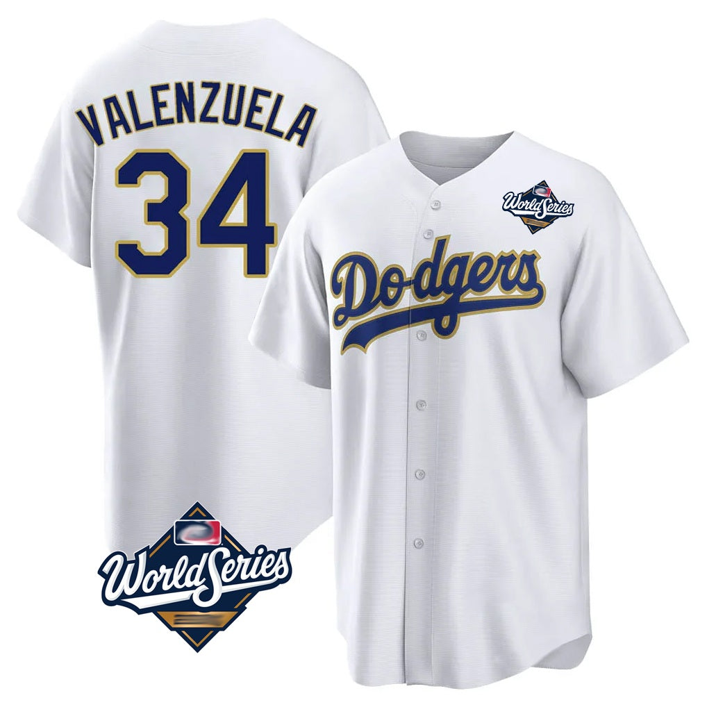 Los Angeles Dodgers #34 Fernando Valenzuela Player Gold White CONTON World Series 2026 Collection Stadium Game Stitched Jerseys