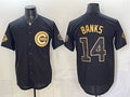 Chicago Cubs #14 Ernie Banks Black Gold CONTON 150th Anniversary Patch Stitched Jersey