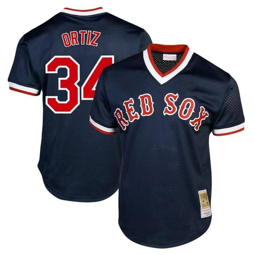 Boston Red Sox #34 David Ortiz Player Navy CONTON Cooperstown Collection Mesh T-shirt Home Stitched Jerseys