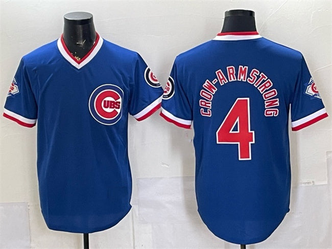 Chicago Cubs #4 Pete Crow-Armstrong Royal CONTON 150th Anniversary Throwback Vapor Limited Stitched Jersey