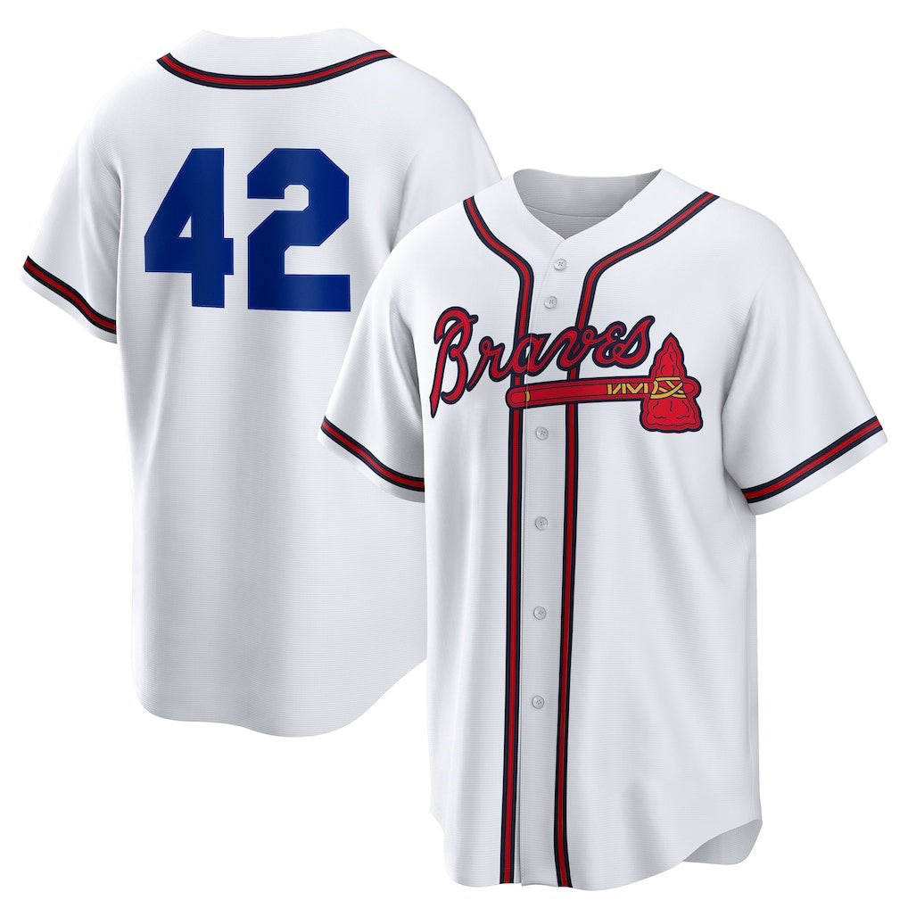 Atlanta Braves #42 Jackie Robinson White CONTON Home 2025 Day Replica Jersey