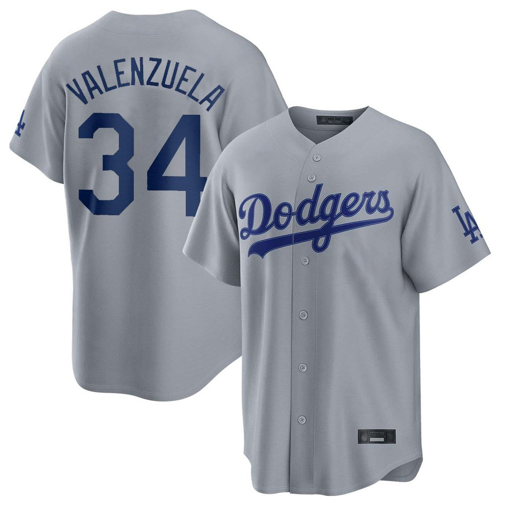 Los Angeles Dodgers #34 Fernando Valenzuela Player Gray CONTON Game Stitched Jerseys