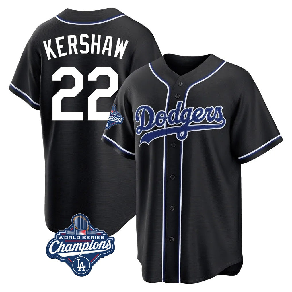 Los Angeles Dodgers #22 Clayton Kershaw Player Black CONTON World Series Meet Carbon Limited Home Stitched Jerseys