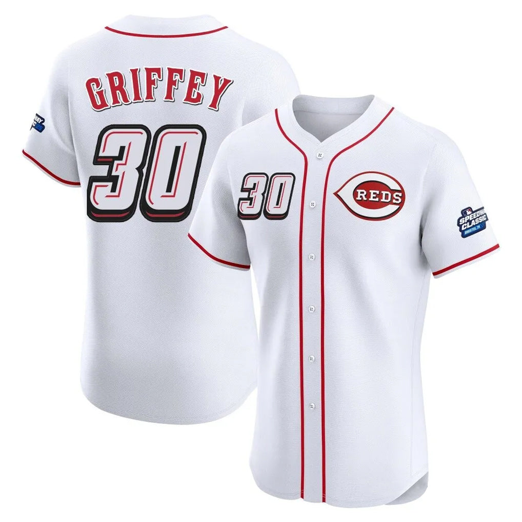 Cincinnati Reds #30 Ken Griffey Player White CONTON Speedway Classic Limited Elite Home Stitched Jerseys