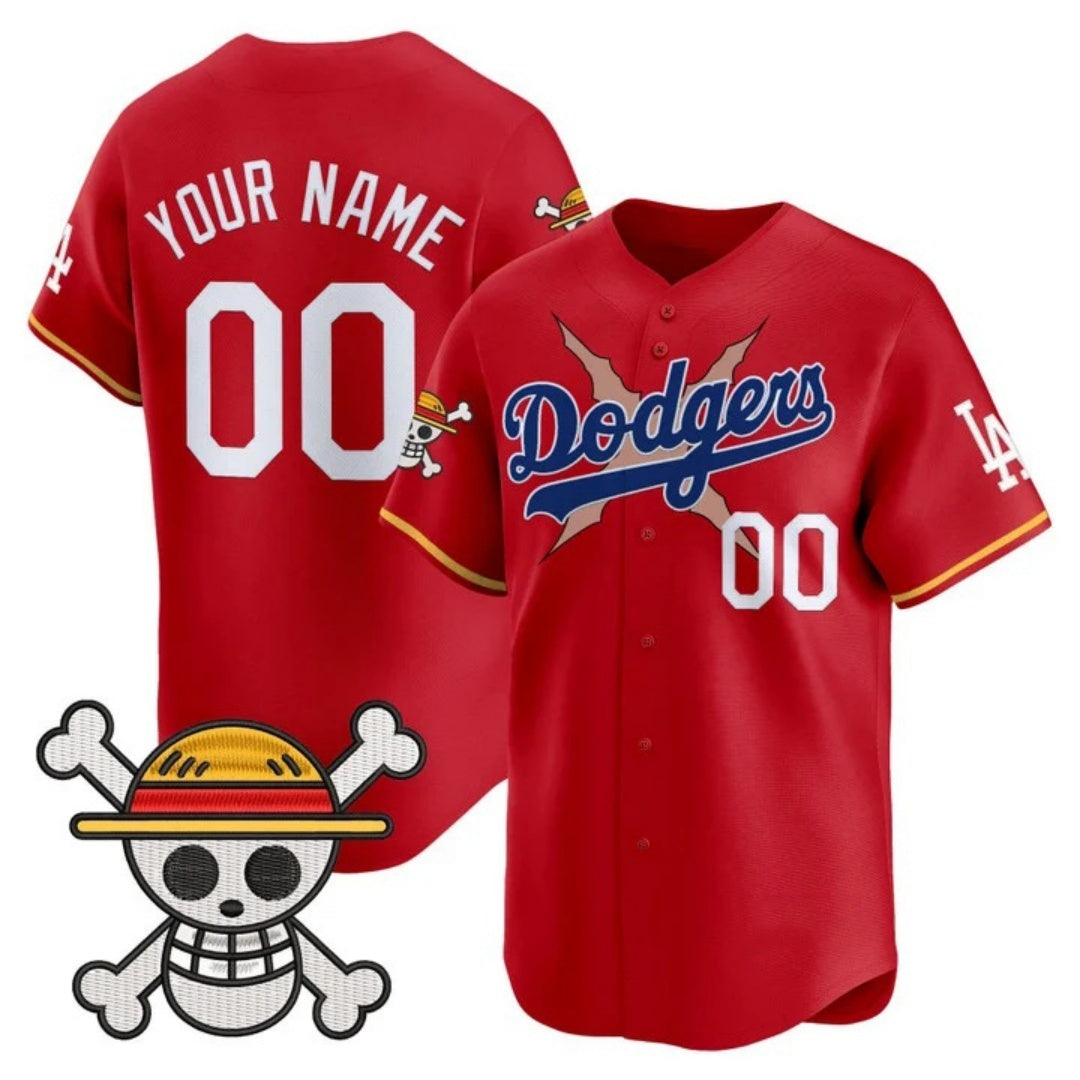 Custom Los Angeles Dodgers x One Piece Red CONTON 2025 Vapor Premier Limited Jersey - Stitched