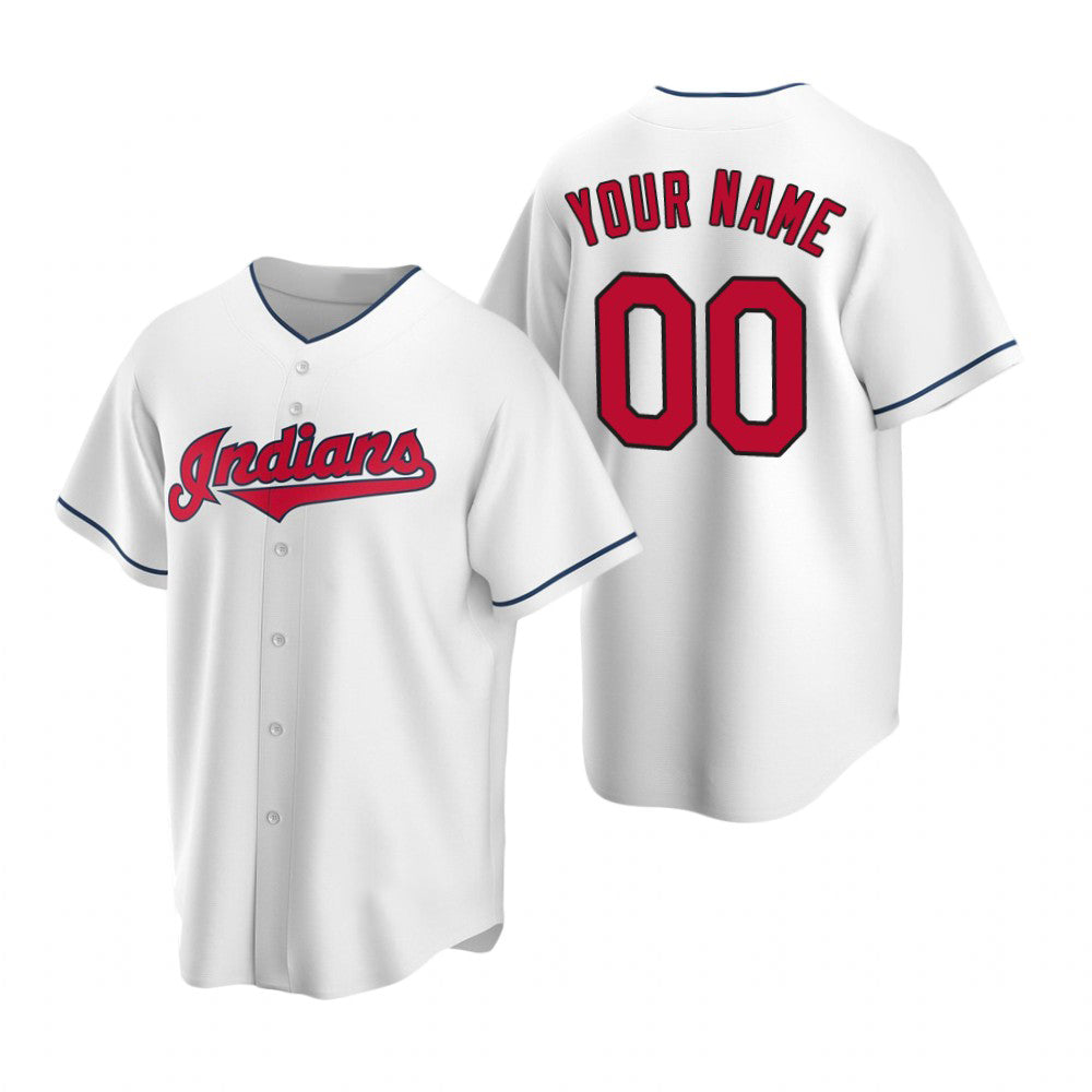 Custom Cleveland Indians White CONTON Stitched Cool Base Home Jersey