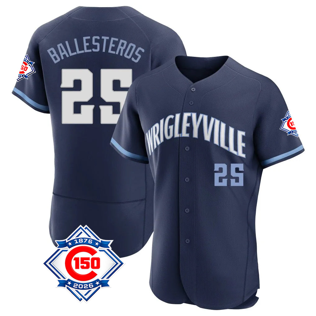 Chicago Cubs #25 Moises Ballesteros Player Navy CONTON City Connect 150th Anniversary Limited Elite Home Stitched Jerseys