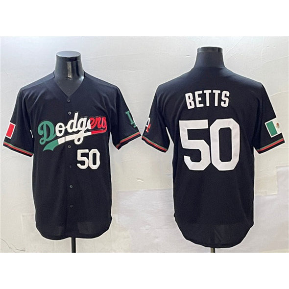 Los Angeles Dodgers #50 Mookie Betts Black CONTON Mexico Flag Limited Stitched Jersey