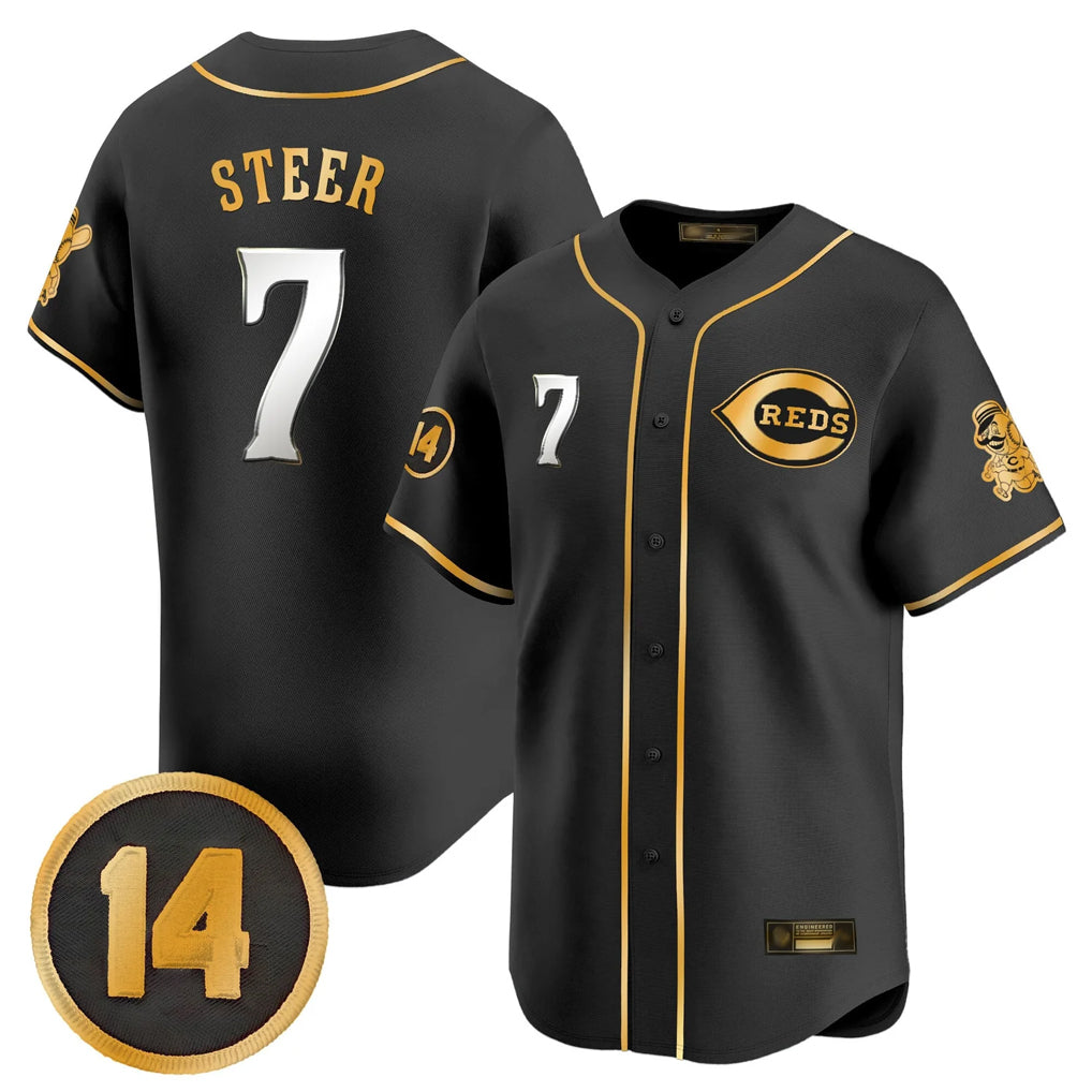 Cincinnati Reds #7 Spencer Steer Player Black-Gold CONTON Vapor Premier Limited Home Stitched Jerseys