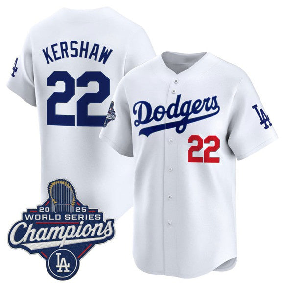 Los Angeles Dodgers #22 Clayton Kershaw White CONTON 2025 Champions Stitched Jersey