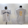 New York Yankees #2 Derek Jeter White CONTON Pinstripe Without Name Fashion Cool Base Jerseys