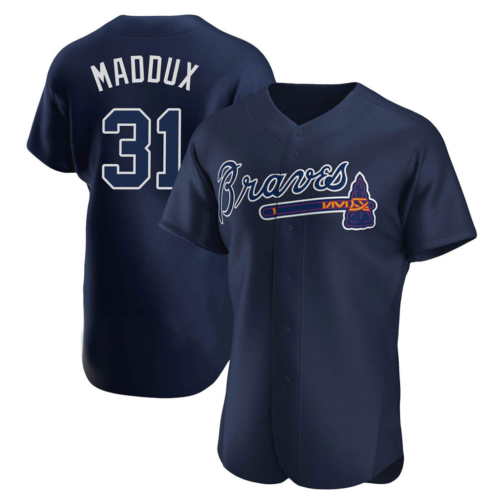 Atlanta Braves #31 Greg Maddux Player Navy CONTON Alternate Limited Elite Home Game Stitched Jerseys