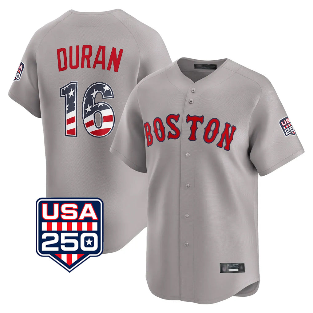 Boston Red Sox #16 Jarren Duran Player Gray CONTON Road USA 250 Fourth of July Limited Home Game Stitched Jerseys