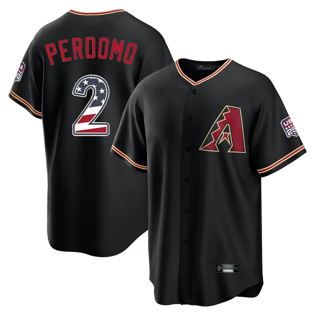 Arizona Diamondbacks #2 Geraldo Perdomo Player Black CONTON USA 250 Fourth of July Game Home Stitched Jerseys
