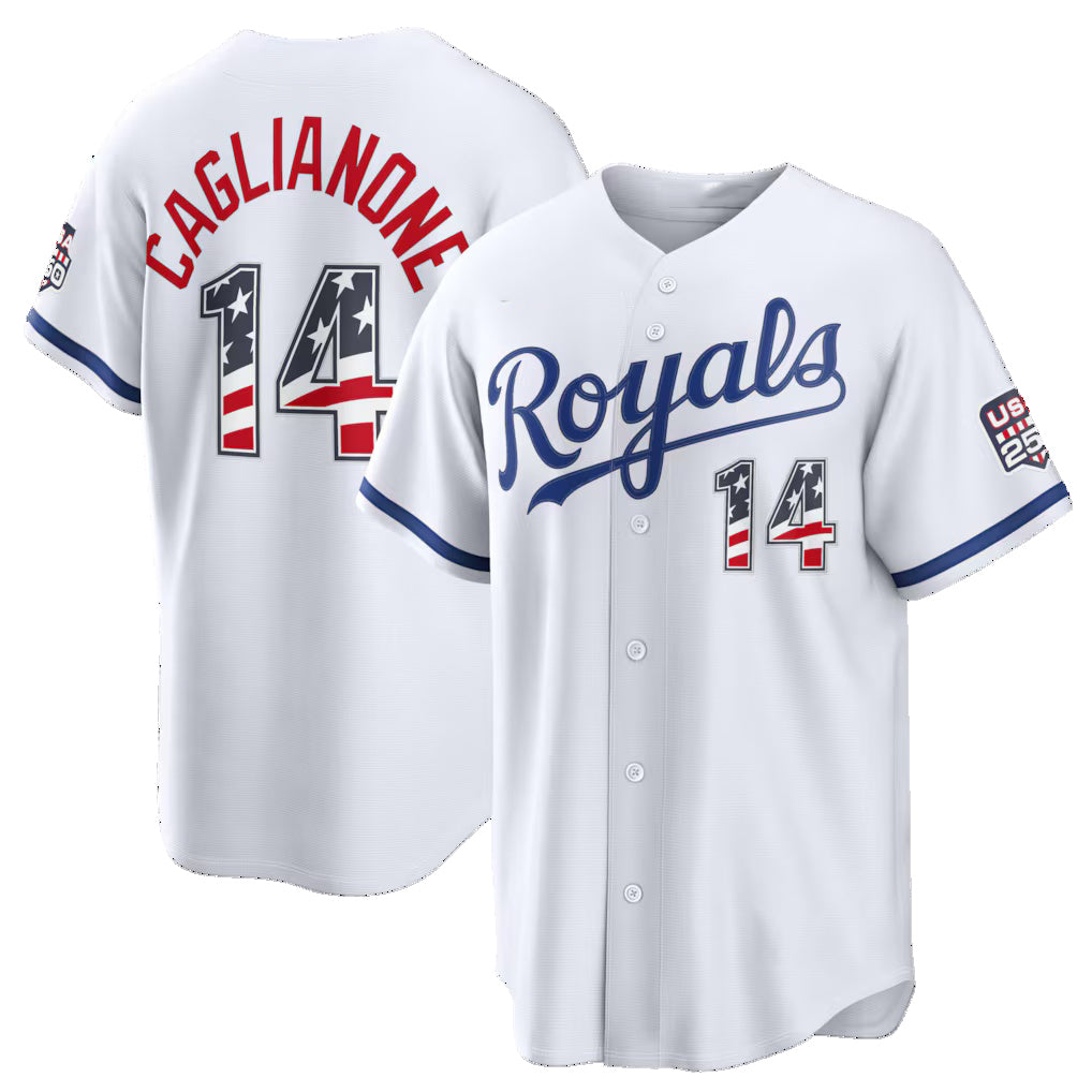 Kansas City Royals #14 Jac Caglianone USA 250 Fourth of July Home Stadium Jersey - White CONTON