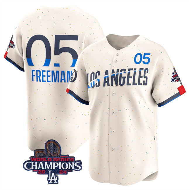 Los Angeles Dodgers #5 Freddie Freeman Cream CONTON 2024 World Series Champions City Connect Limited Stitched Jersey