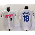 Los Angeles Dodgers #18 Yoshinobu Yamamoto White Pink CONTON Vin & Kobe Patch Stitched Jersey 2