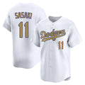 Los Angeles Dodgers #11 Roki Sasaki Player White Gold CONTON Collection Limited Home Stitched Jerseys
