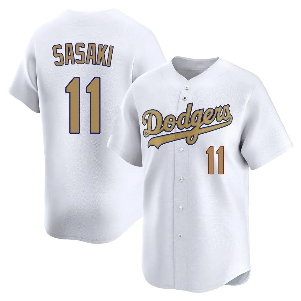 Los Angeles Dodgers #11 Roki Sasaki Player White Gold CONTON Collection Limited Home Stitched Jerseys