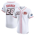 Cincinnati Reds #28 Eugenio Su¨¢rez Player White CONTON Speedway Classic Limited Elite Home Stitched Jerseys