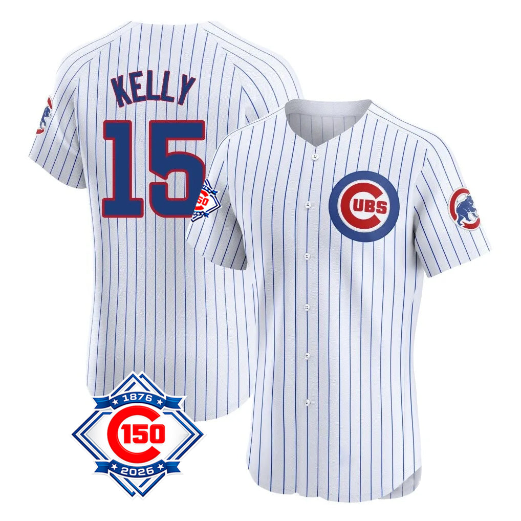 Chicago Cubs #15 Carson Kelly Player White CONTON 150th Anniversary Limited Elite Home Game Stitched Jerseys