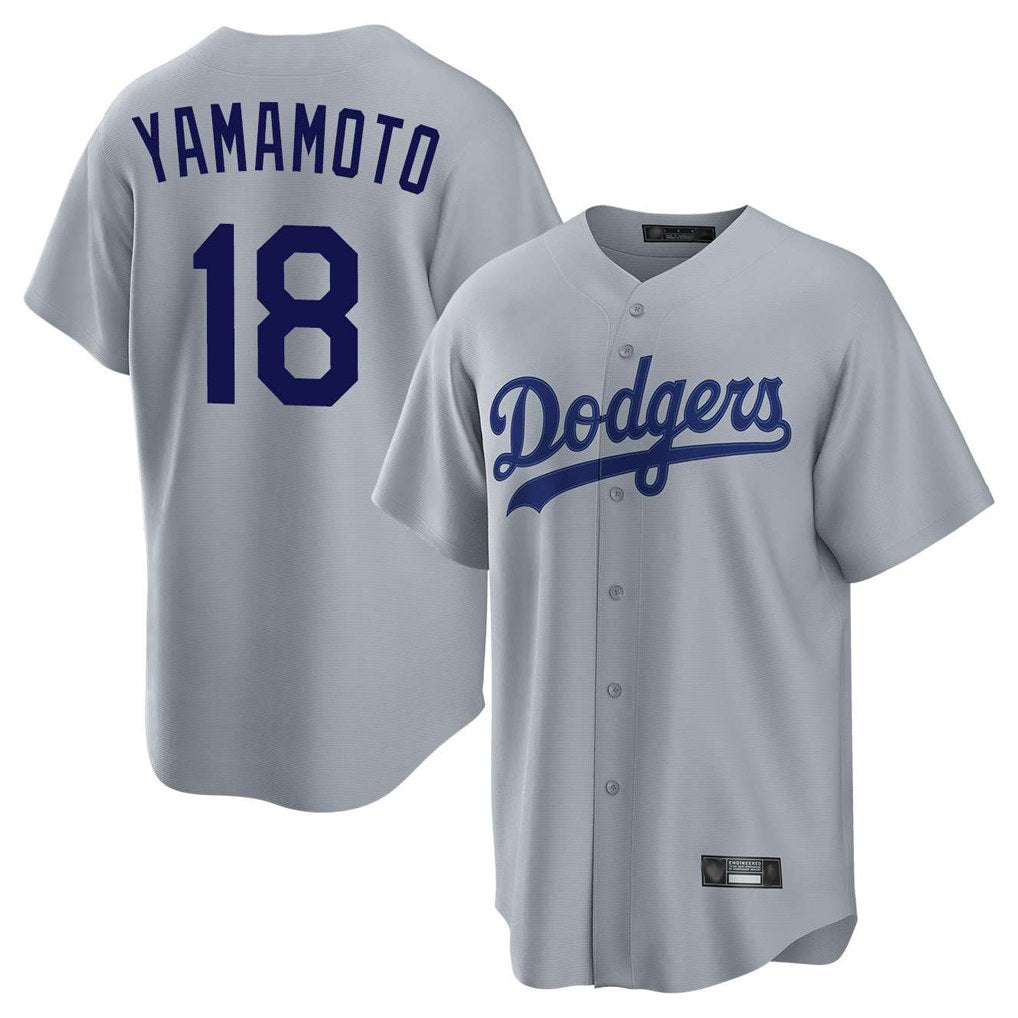 Los Angeles Dodgers #18 Yoshinobu Yamamoto Player Gray CONTON Game Stitched Jerseys