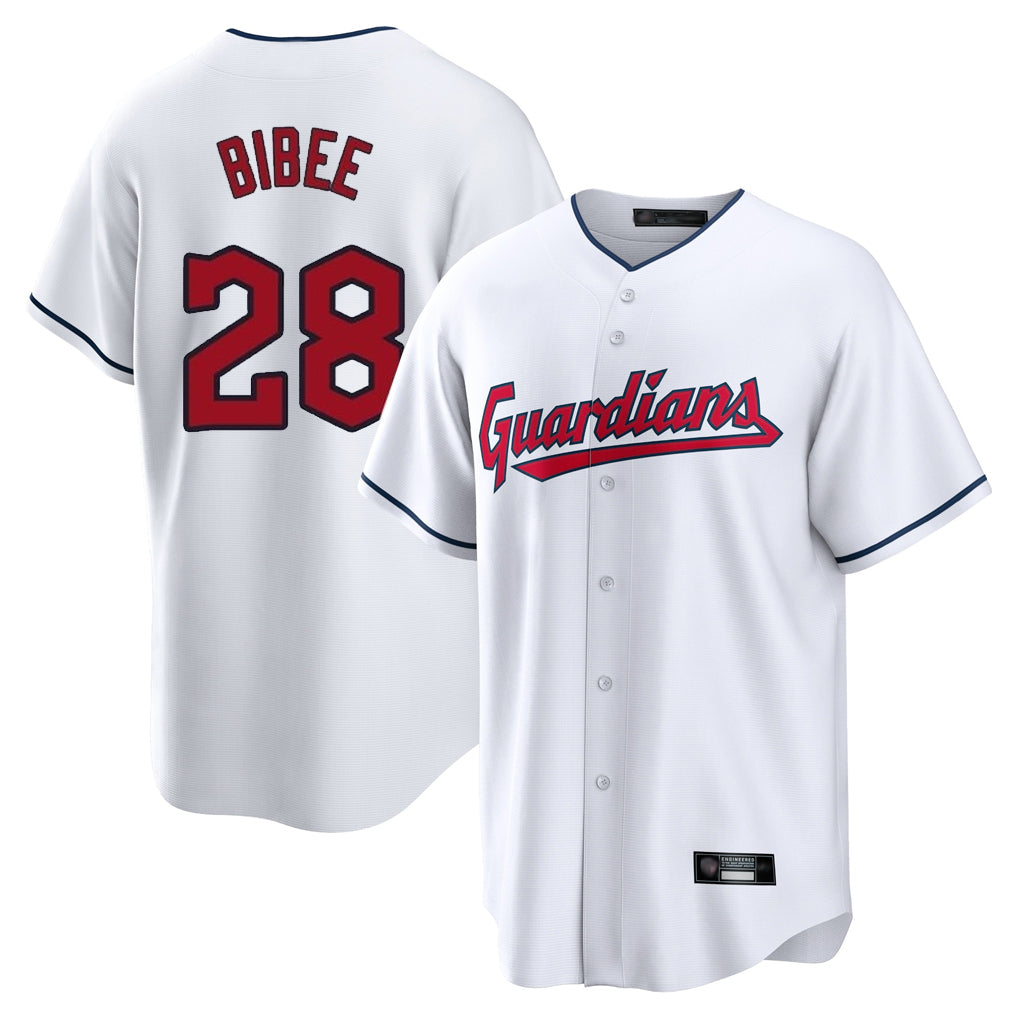 Cleveland Guardians #28 Tanner Bibee Player White CONTON Home Game Stitched Jerseys